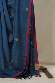 Peacock Blue Mul Bengal Cotton Jamdani Saree - SRPBMBCJS191