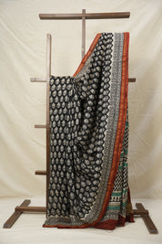 Black-White HBP Cotton Silk Saree With Chanderi Border - SRBWCSS1404