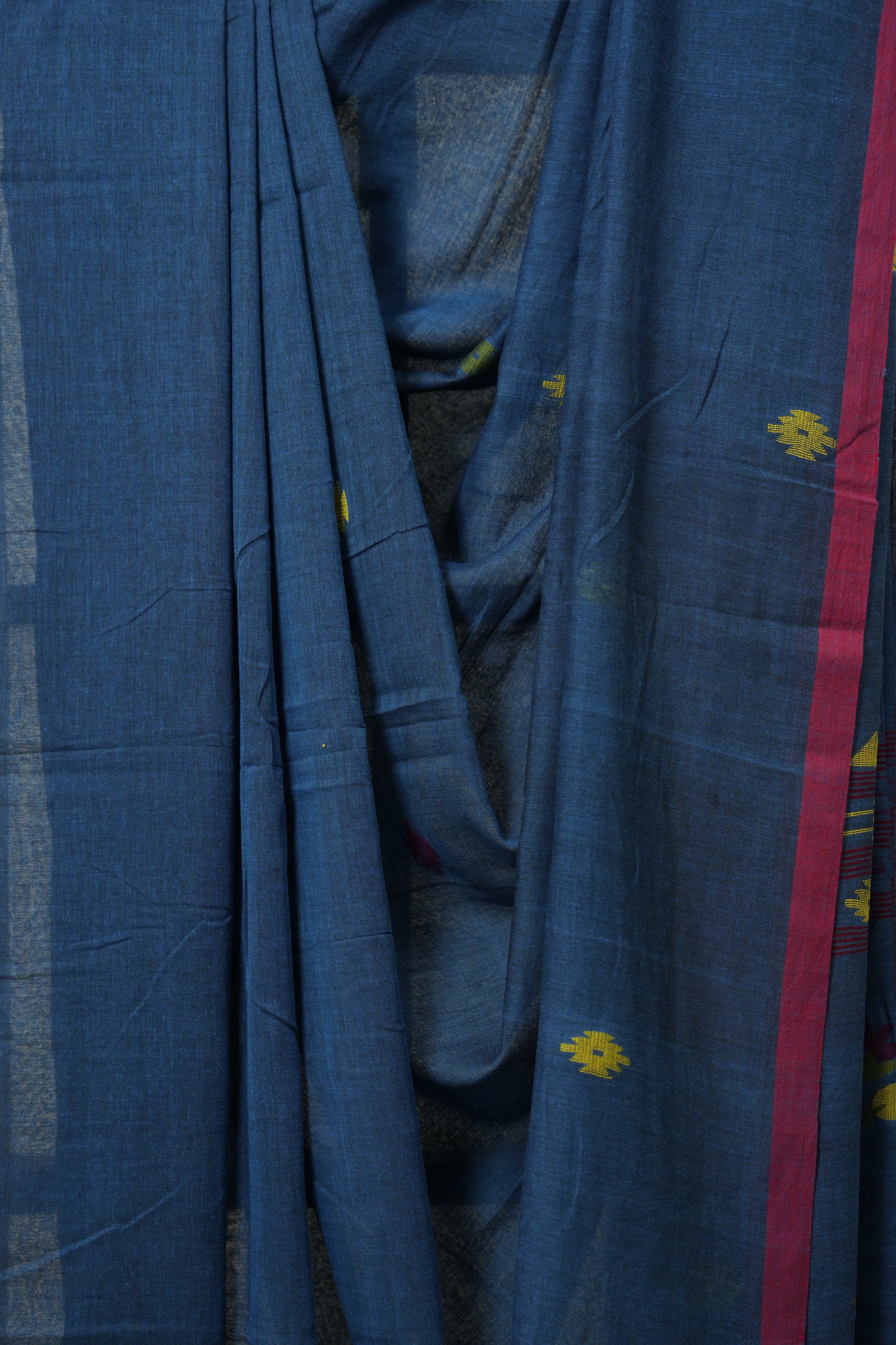 Peacock Blue Mul Bengal Cotton Jamdani Saree - SRPBMBCJS191