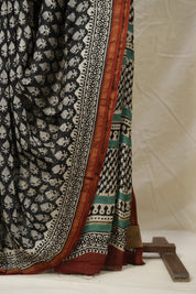 Black-White HBP Cotton Silk Saree With Chanderi Border - SRBWCSS1404