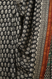 Black-White HBP Cotton Silk Saree With Chanderi Border - SRBWCSS1404
