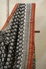 Black-White HBP Cotton Silk Saree With Chanderi Border - SRBWCSS1404