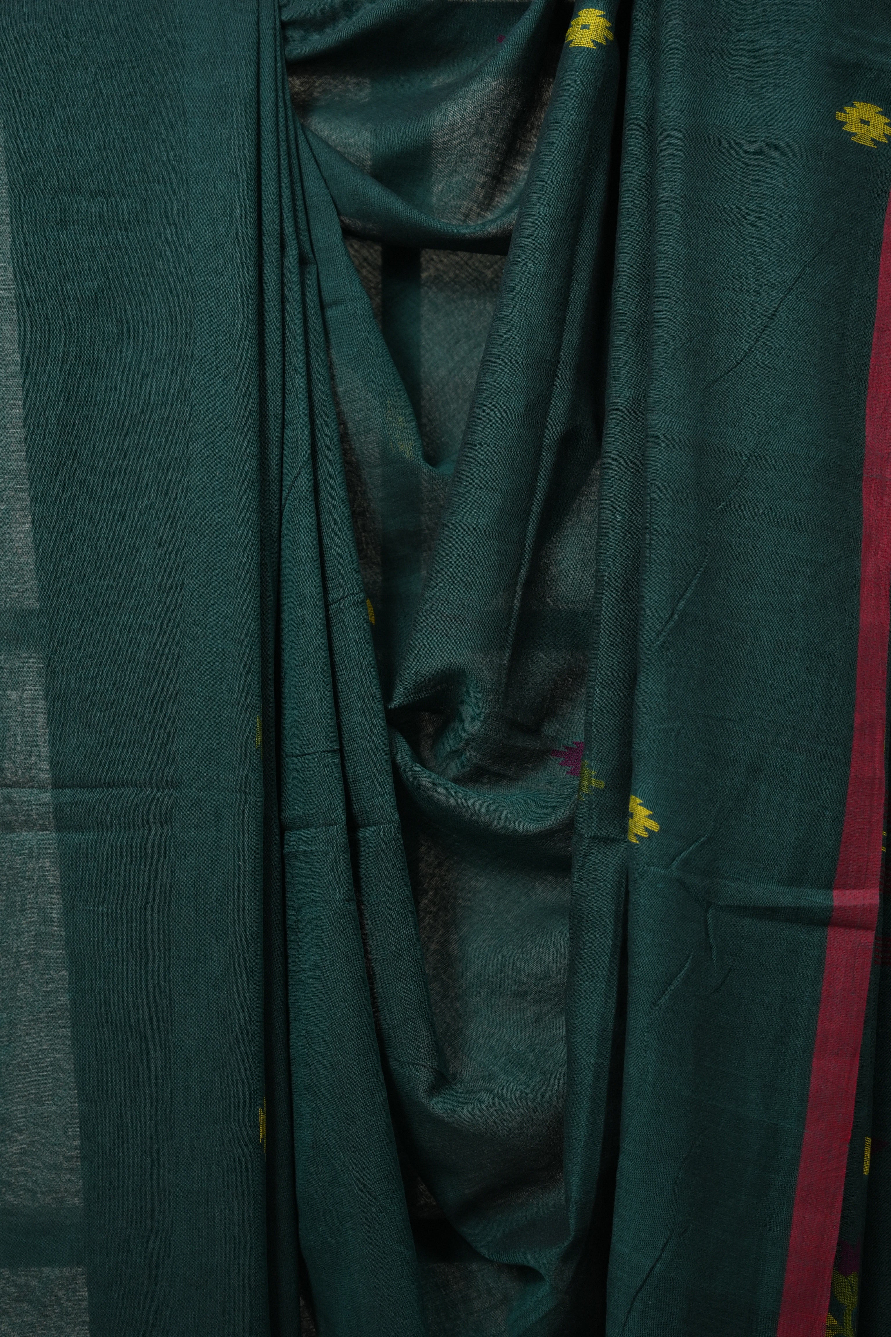 Green Mul Bengal Cotton Jamdani Saree - SRGMBCJS192