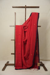 Red Mul Bengal Cotton Jamdani Saree - SRRMBCJS193
