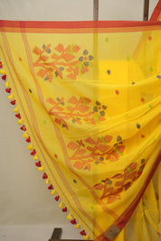 Yellow Mul Bengal Cotton Jamdani Saree - SRYMBCJS200