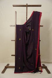 Dark Plum Mul Bengal Cotton Jamdani Saree - SRDPMBCJS195