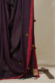 Dark Plum Mul Bengal Cotton Jamdani Saree - SRDPMBCJS195