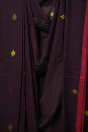 Dark Plum Mul Bengal Cotton Jamdani Saree - SRDPMBCJS195