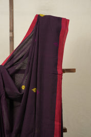 Dark Plum Mul Bengal Cotton Jamdani Saree - SRDPMBCJS195