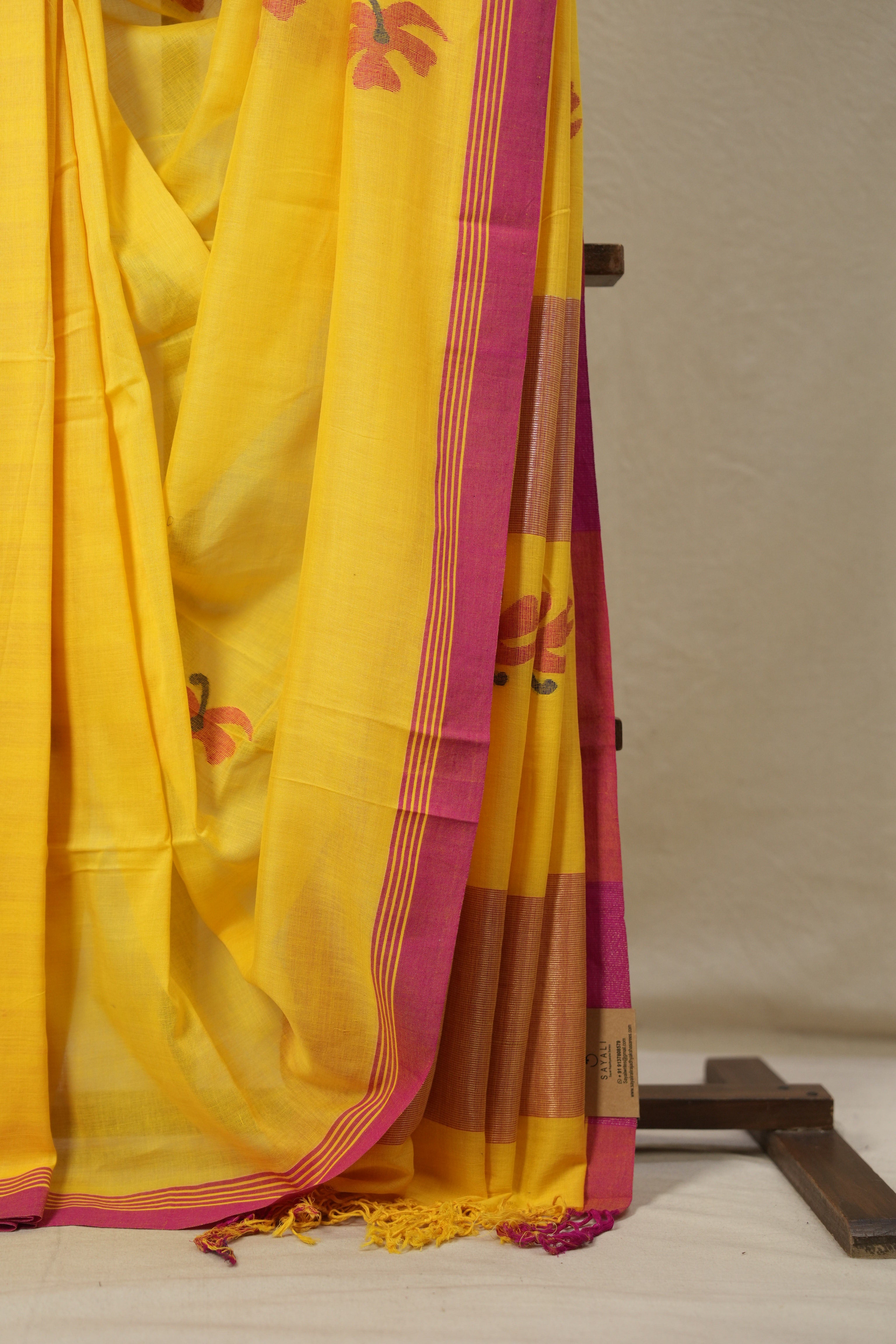 Yellow Mul Bengal Cotton Jamdani Saree - SRYMBCJS198