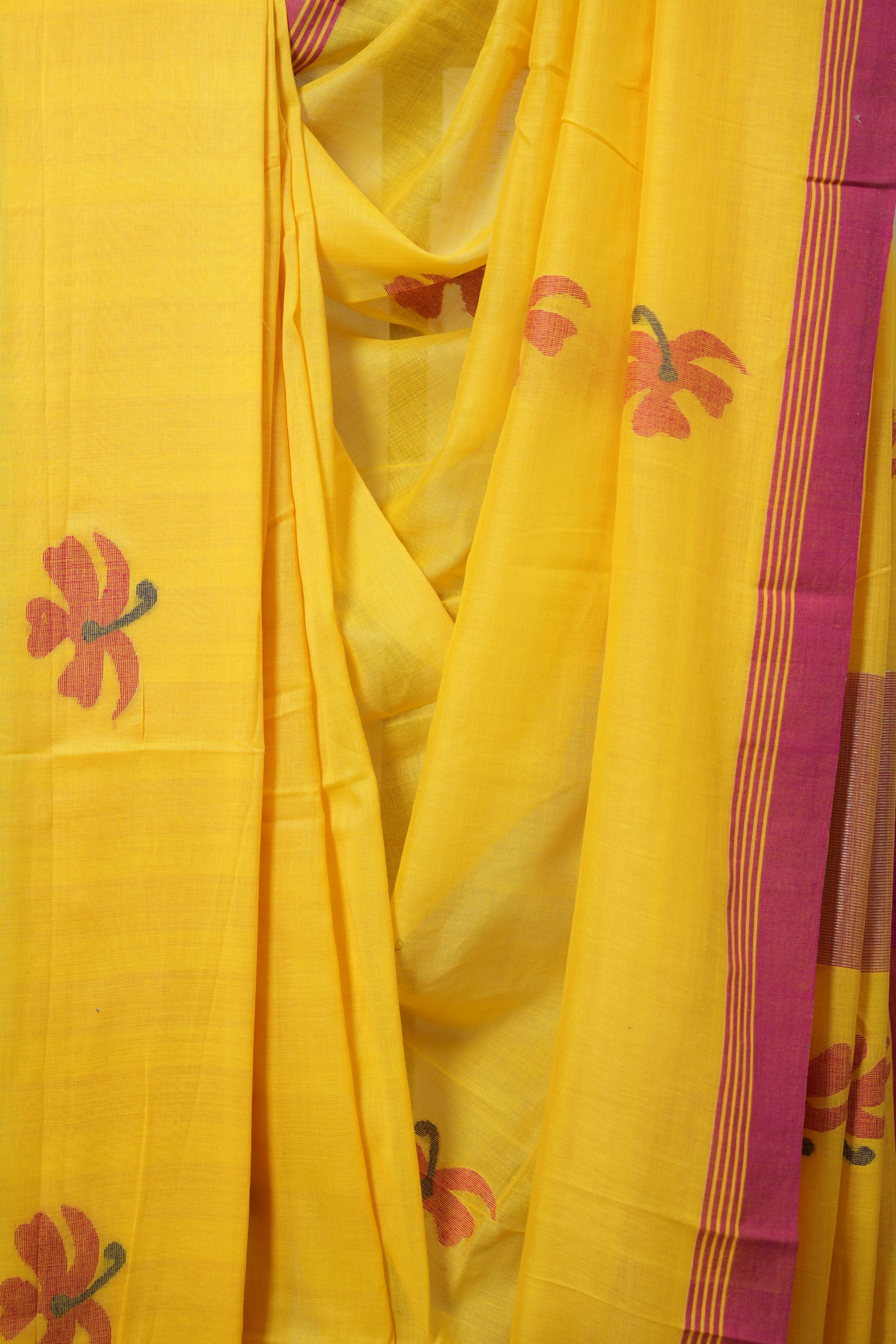 Yellow Mul Bengal Cotton Jamdani Saree - SRYMBCJS198