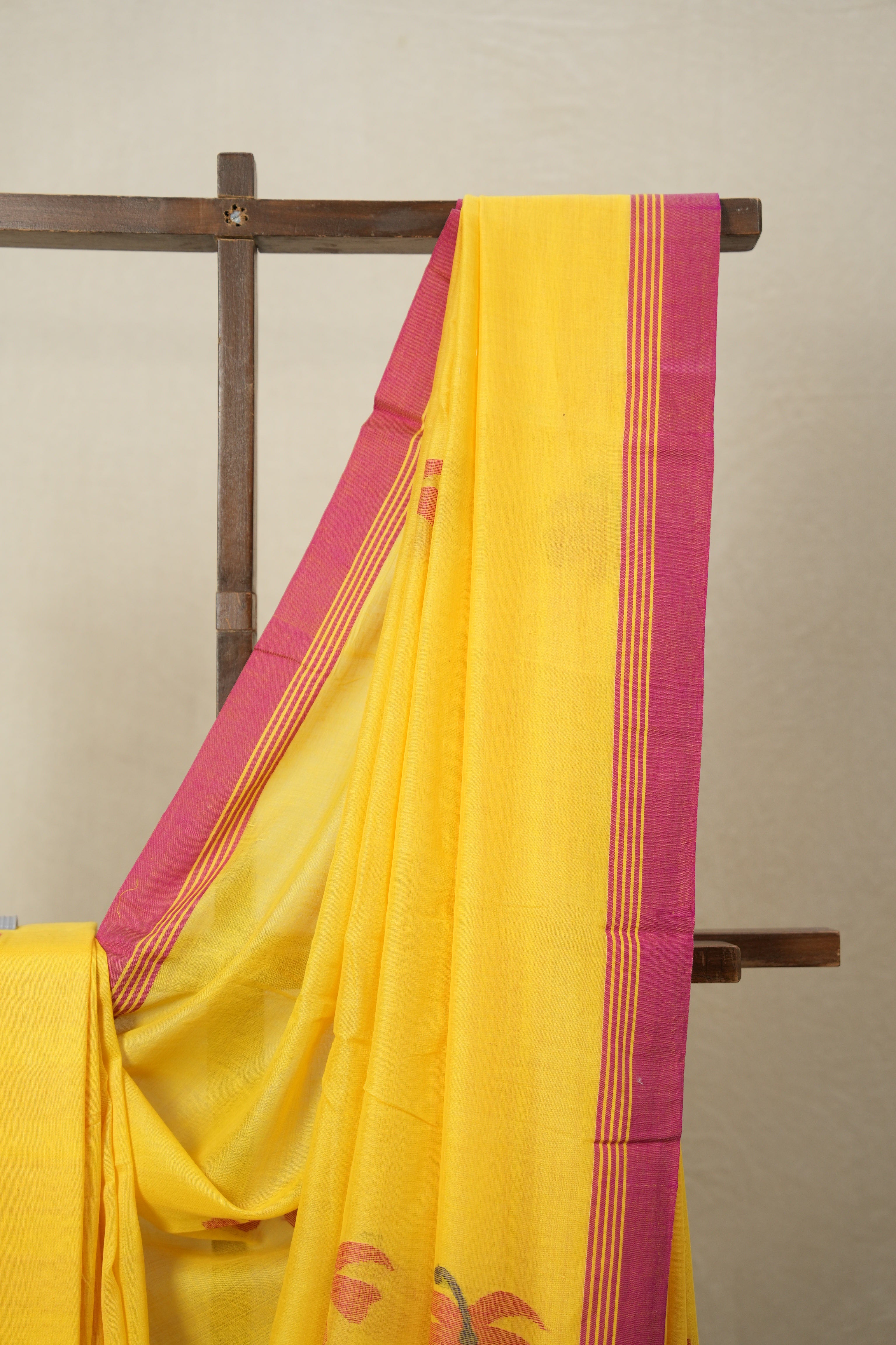 Yellow Mul Bengal Cotton Jamdani Saree - SRYMBCJS198