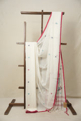 Off White Bengal Mul Cotton Saree - SROWBMCS06