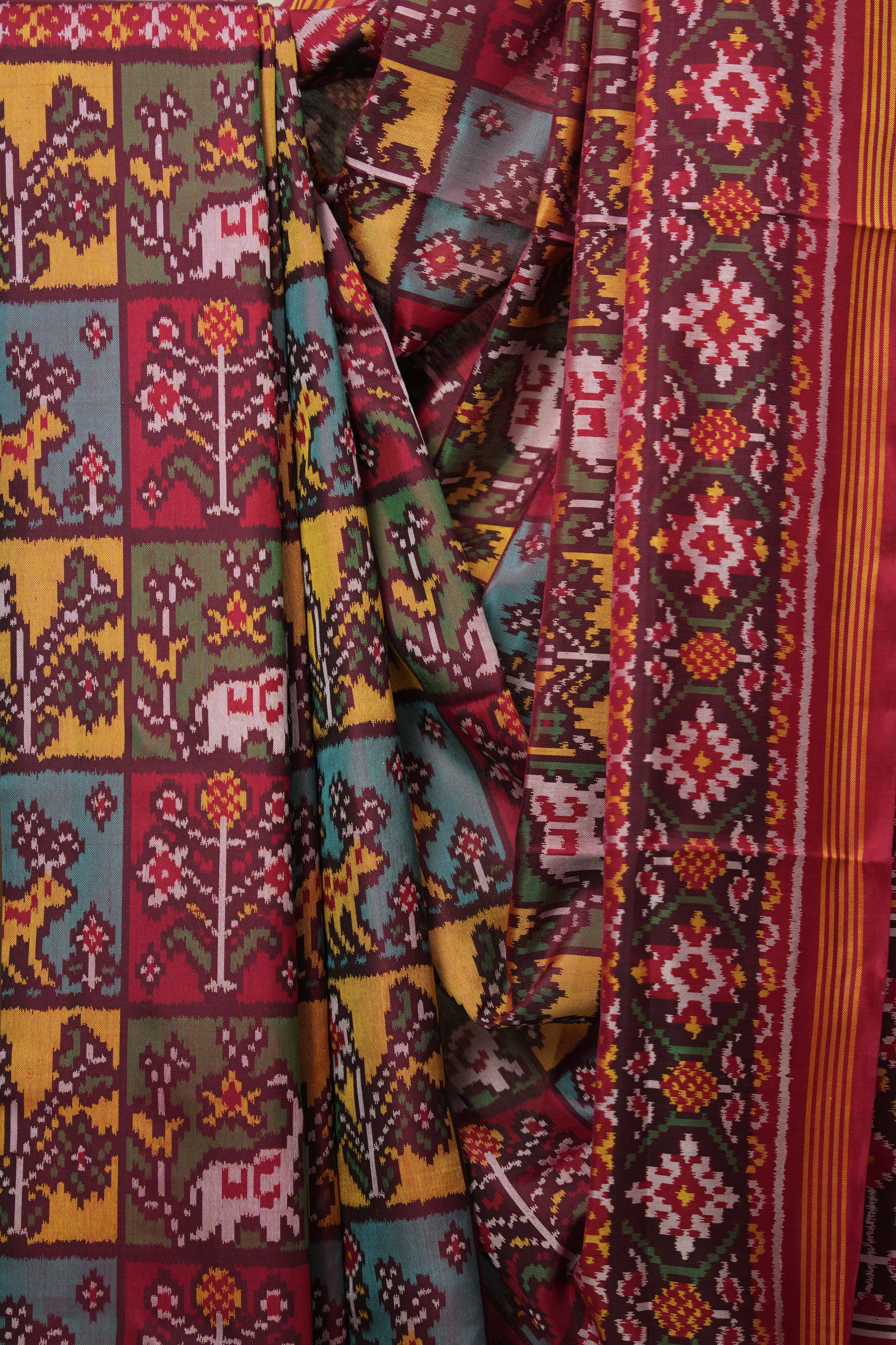 Maroon-Yellow Rajkot Patola Silk Saree - SRMYRPSS541