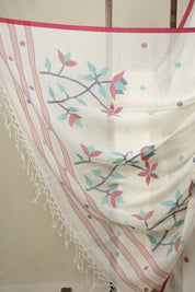 Off White Bengal Mul Cotton Saree - SROWBMCS06