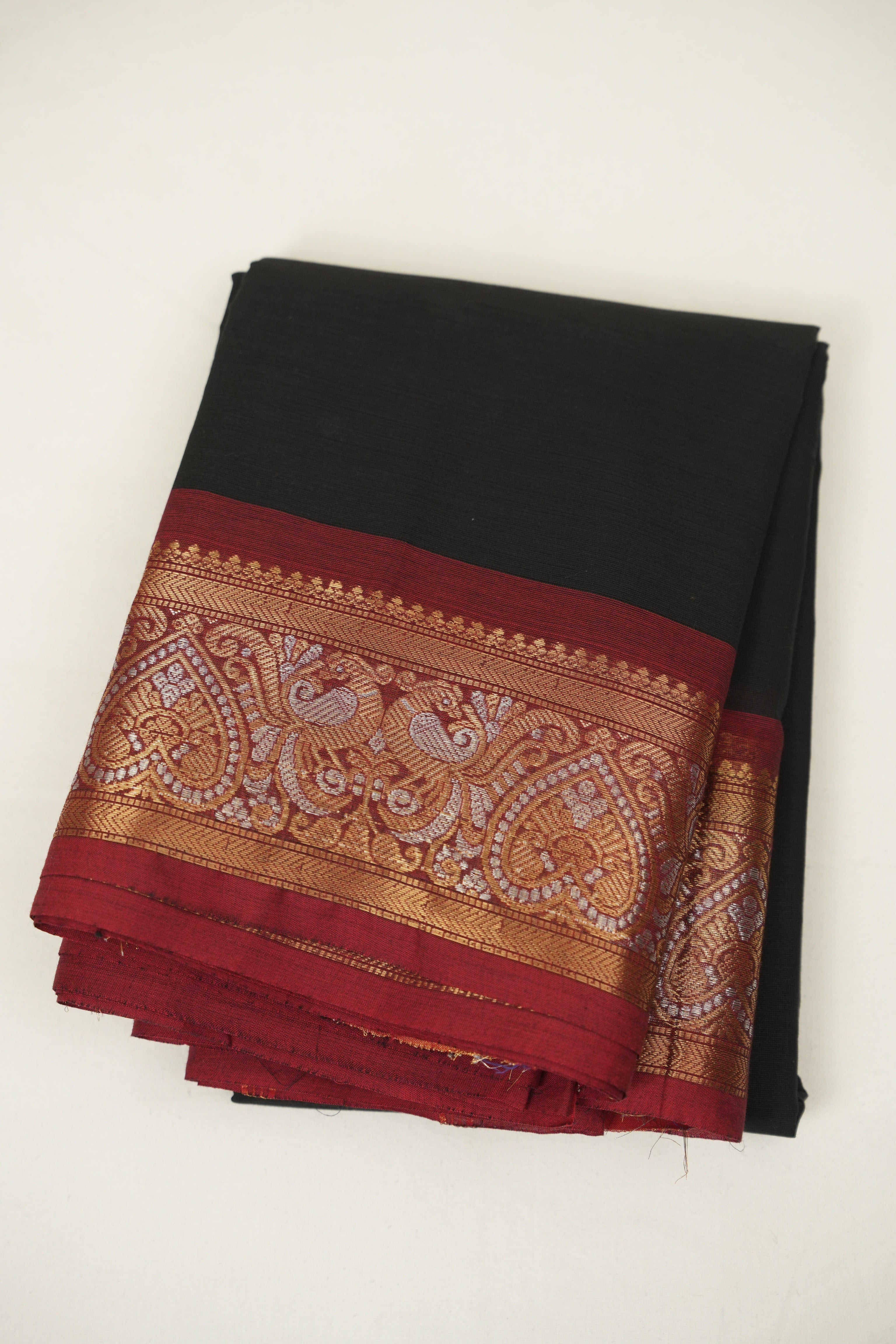 Black Kanchi Cotton Saree - SRBKCS1467