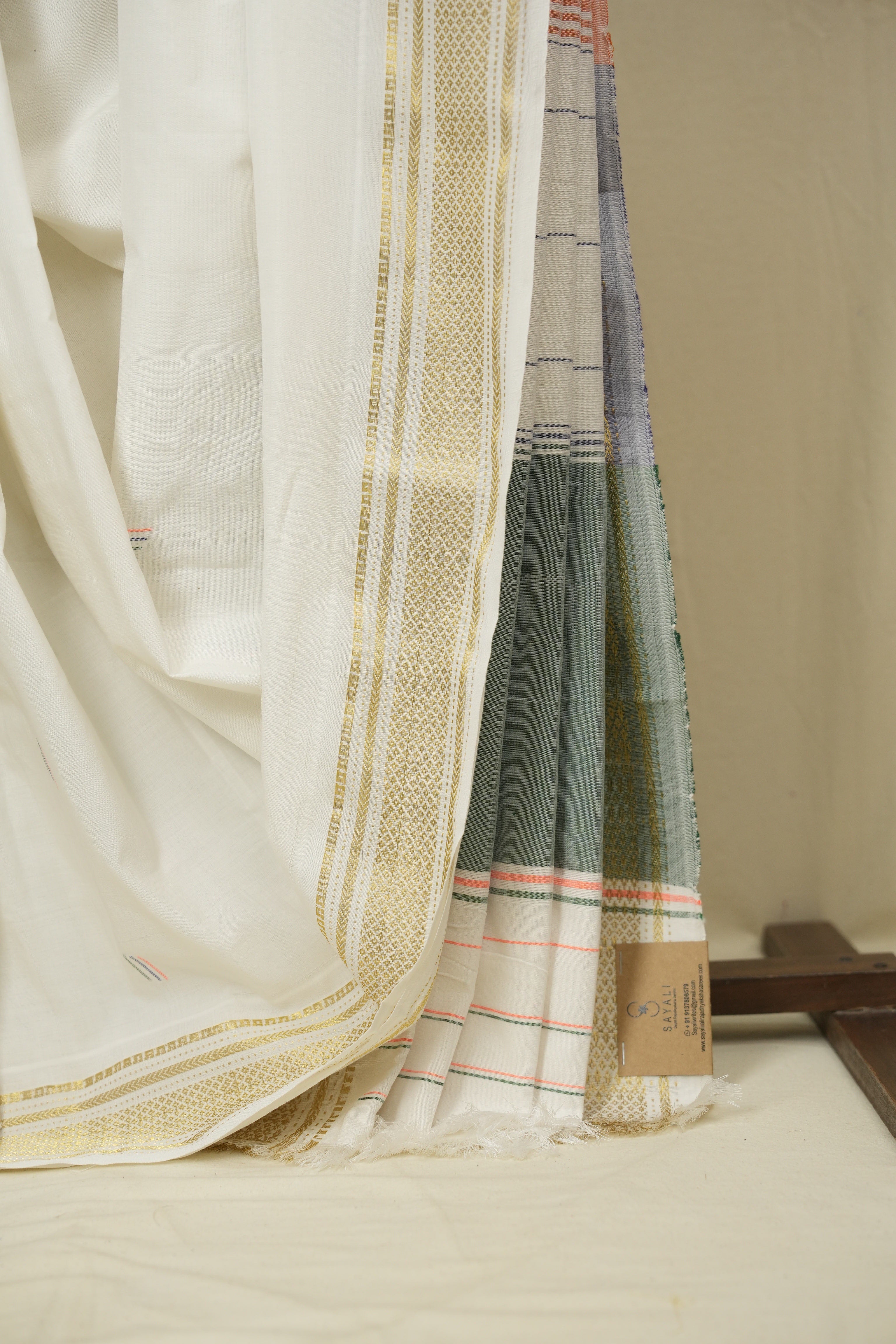 White Cotton Paithani Saree - SRWCPS755