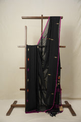 Black Bengal Mul Cotton Saree - SRBBMCS011