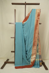 Aqua Blue Cotton Paithani Saree - SRABCPS756