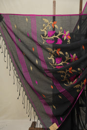 Black Bengal Mul Cotton Saree - SRBBMCS011