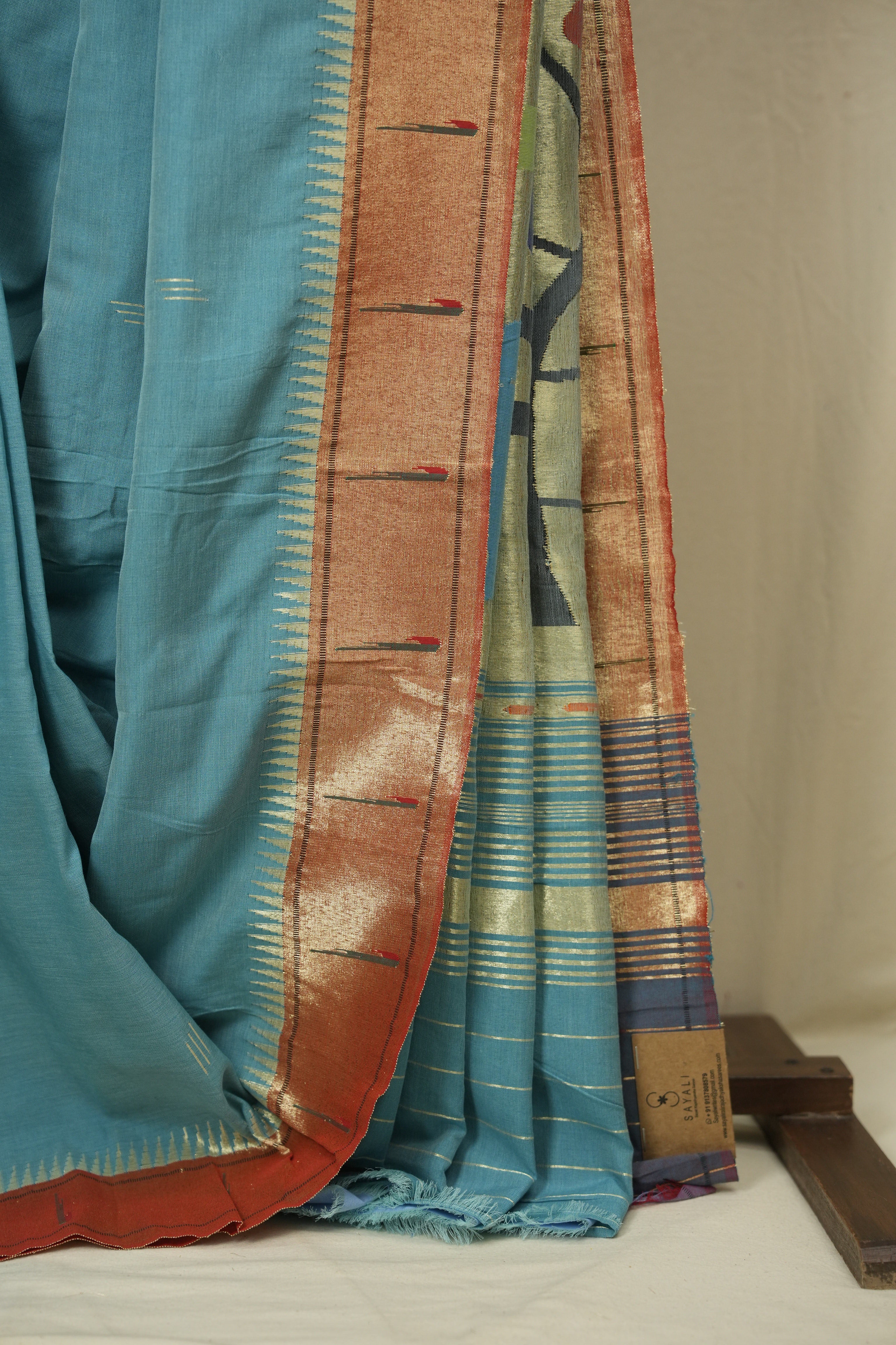 Aqua Blue Cotton Paithani Saree - SRABCPS756