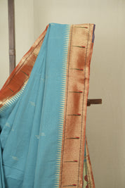 Aqua Blue Cotton Paithani Saree - SRABCPS756