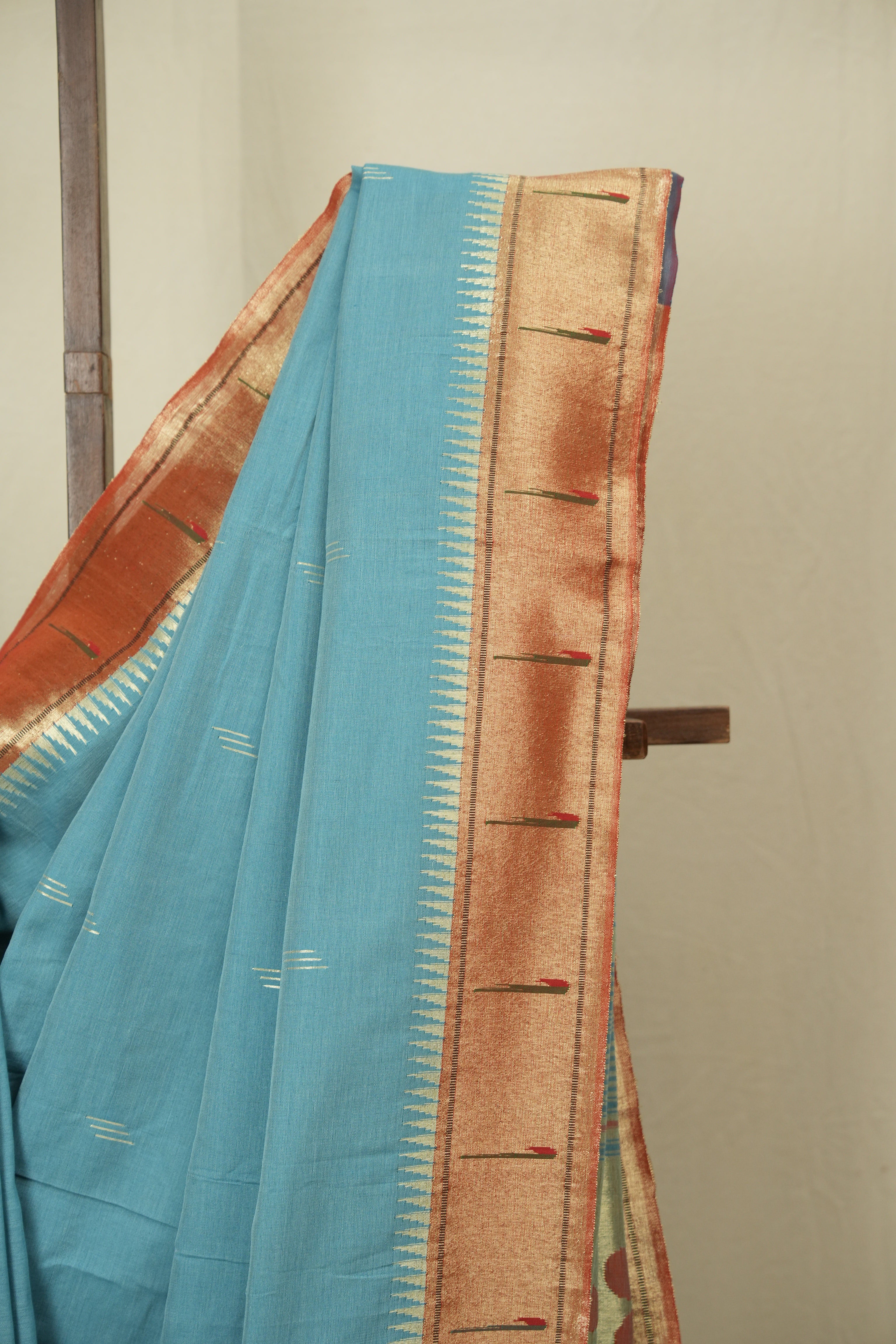 Aqua Blue Cotton Paithani Saree - SRABCPS756