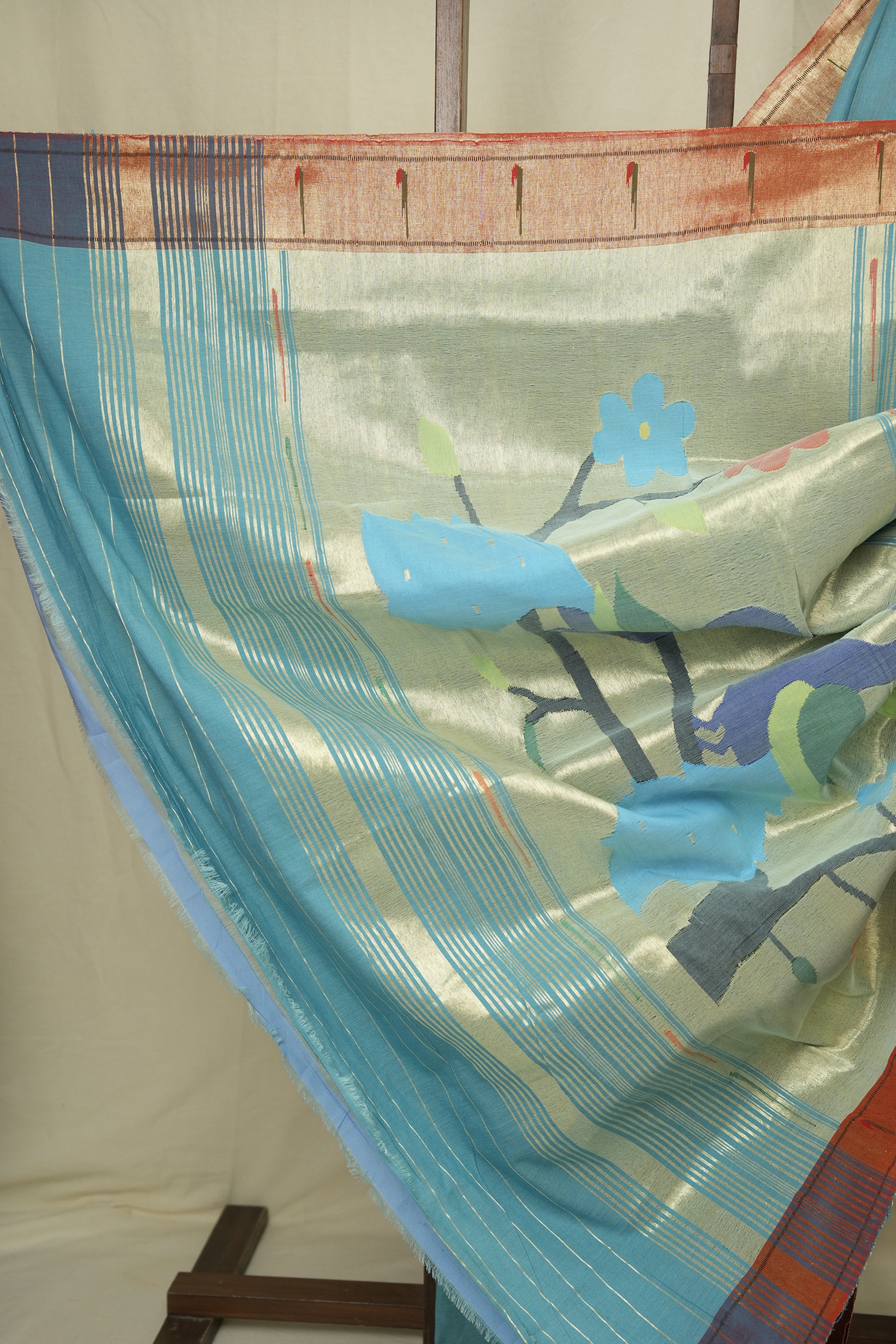 Aqua Blue Cotton Paithani Saree - SRABCPS756