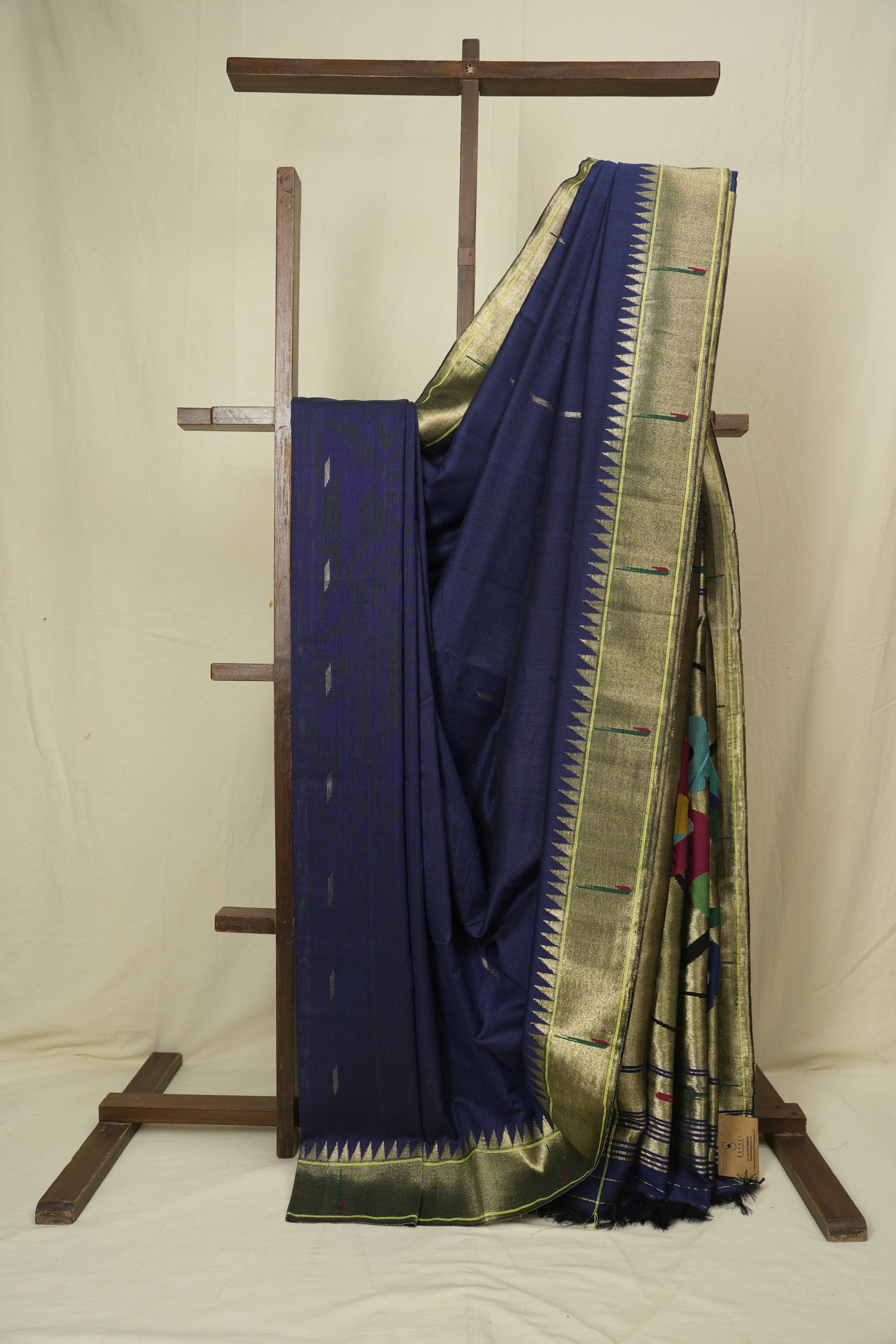 Navy Blue Cotton Paithani Saree - SRNBCPS758