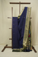 Navy Blue Cotton Paithani Saree - SRNBCPS758