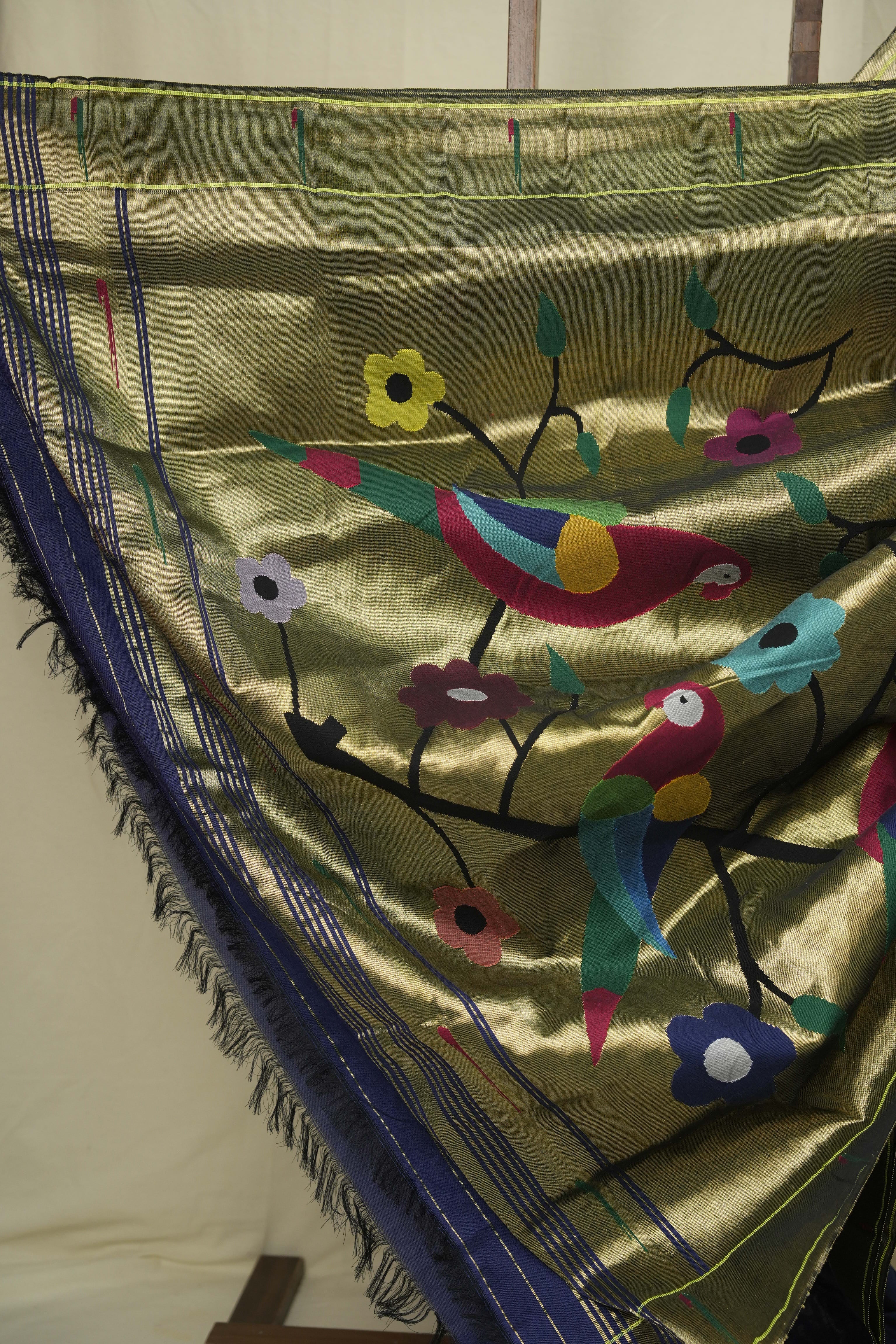 Navy Blue Cotton Paithani Saree - SRNBCPS758