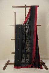 Black Bengal Mul Cotton Saree - SRBBMCS014