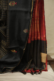Black Raw Silk Saree - SRBRSS1156