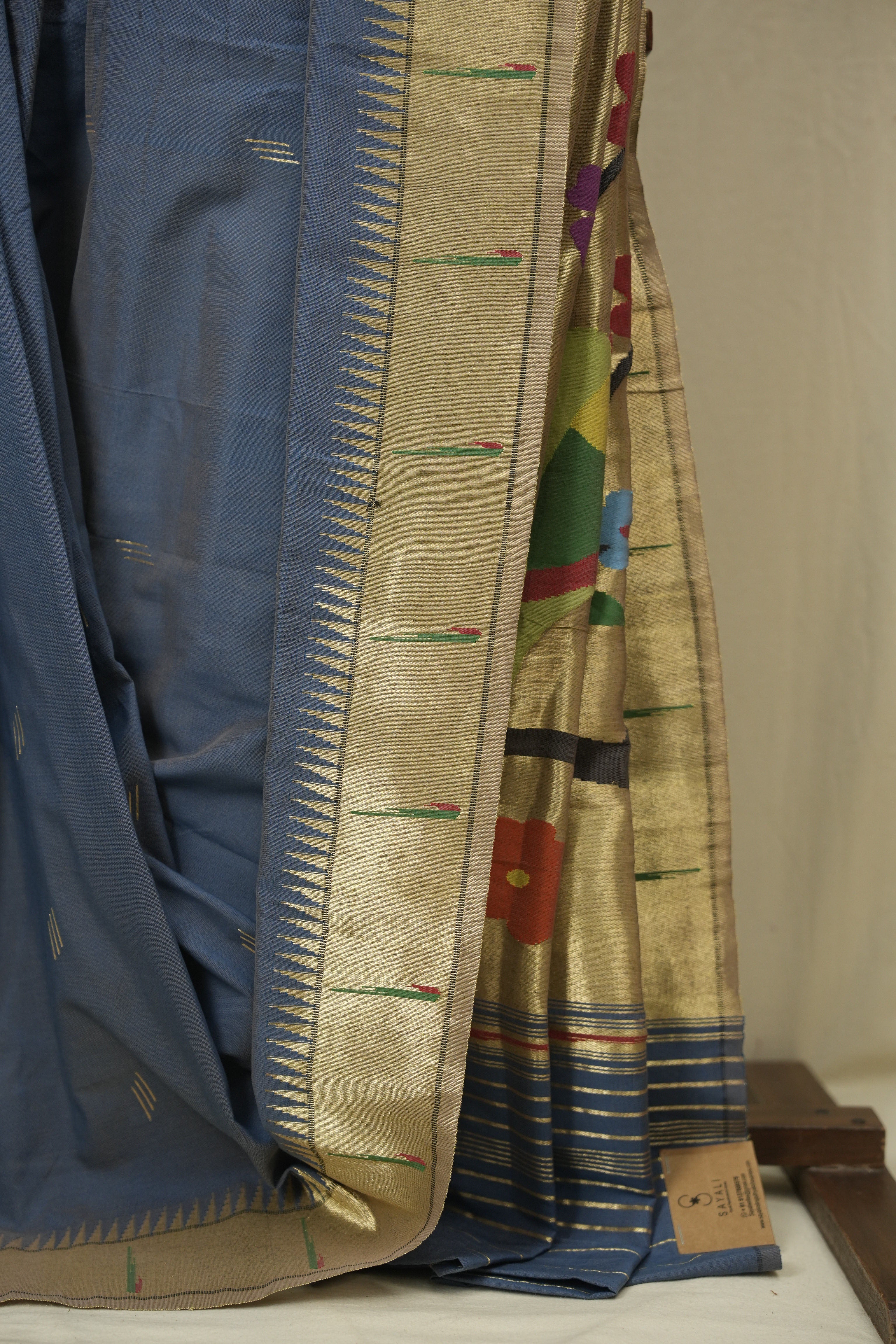 Grey Cotton Paithani Saree - SRGCPS759