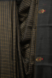 Black Raw Silk Saree - SRBRSS1156