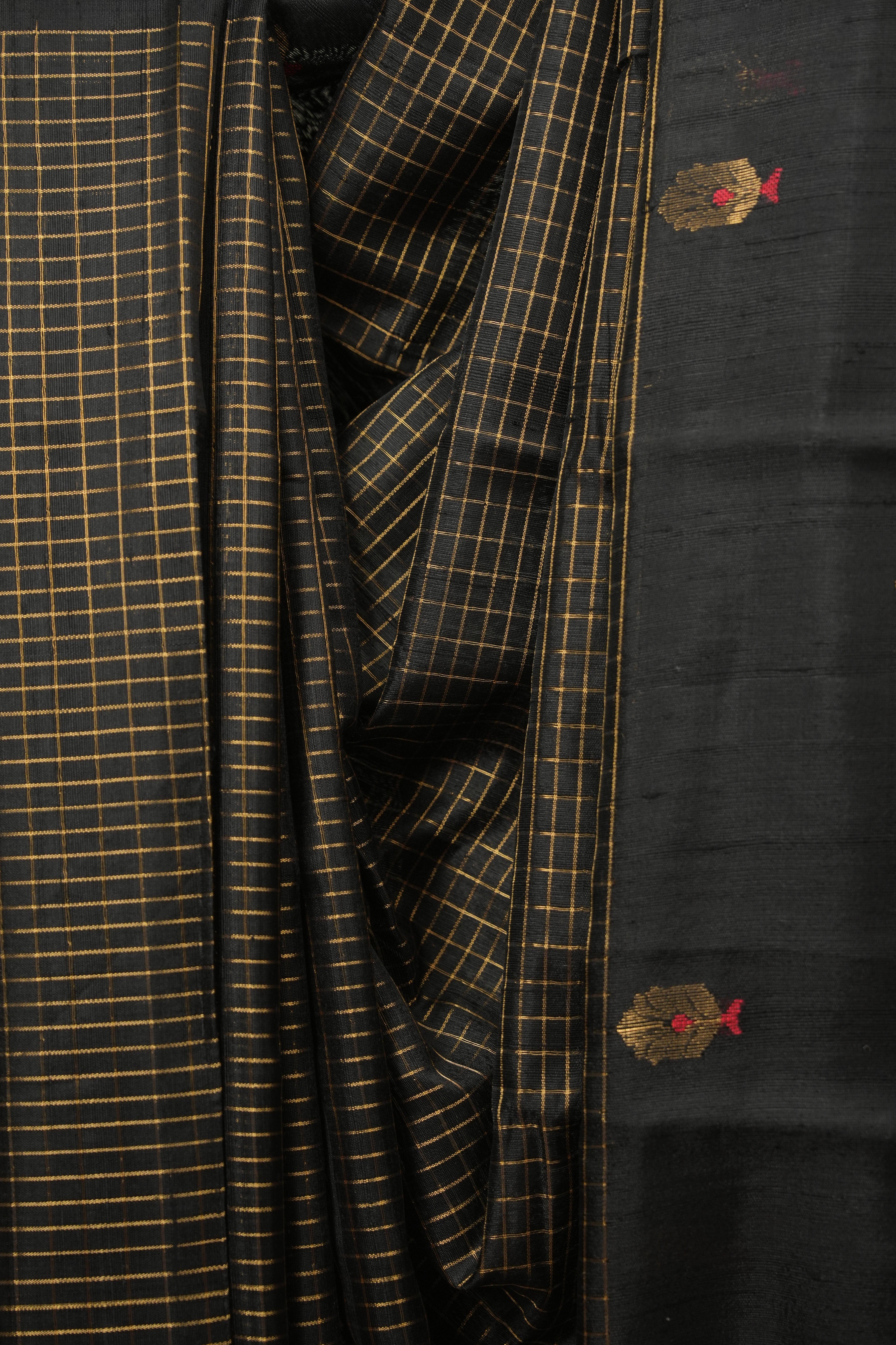 Black Raw Silk Saree - SRBRSS1156