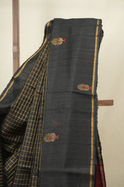 Black Raw Silk Saree - SRBRSS1156