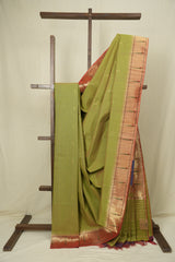 Two Tone Green Cotton Paithani Saree - SRTTGCPS760