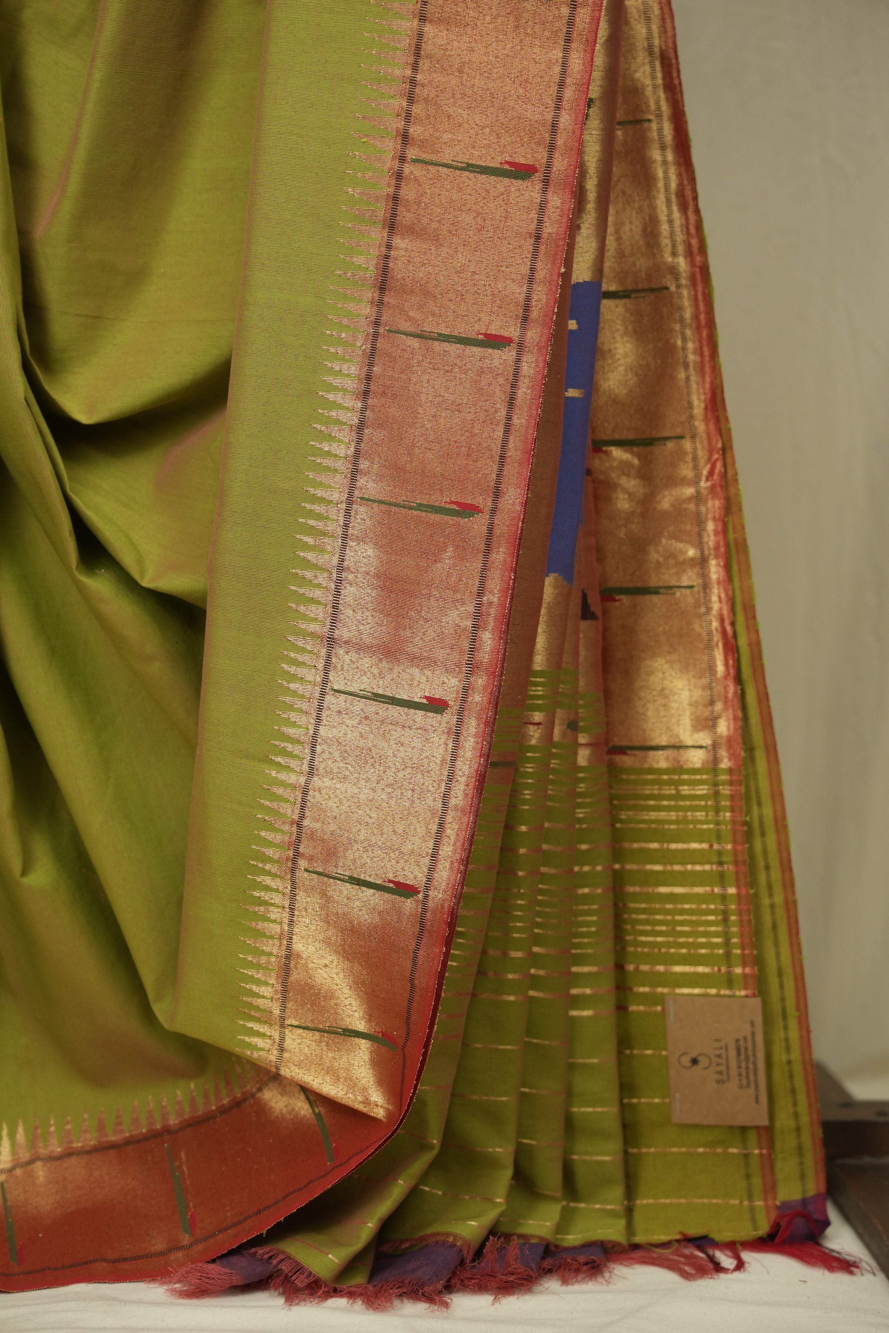 Two Tone Green Cotton Paithani Saree - SRTTGCPS760