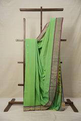 Parrot Green Cotton Paithani Saree - SRPGCPS638