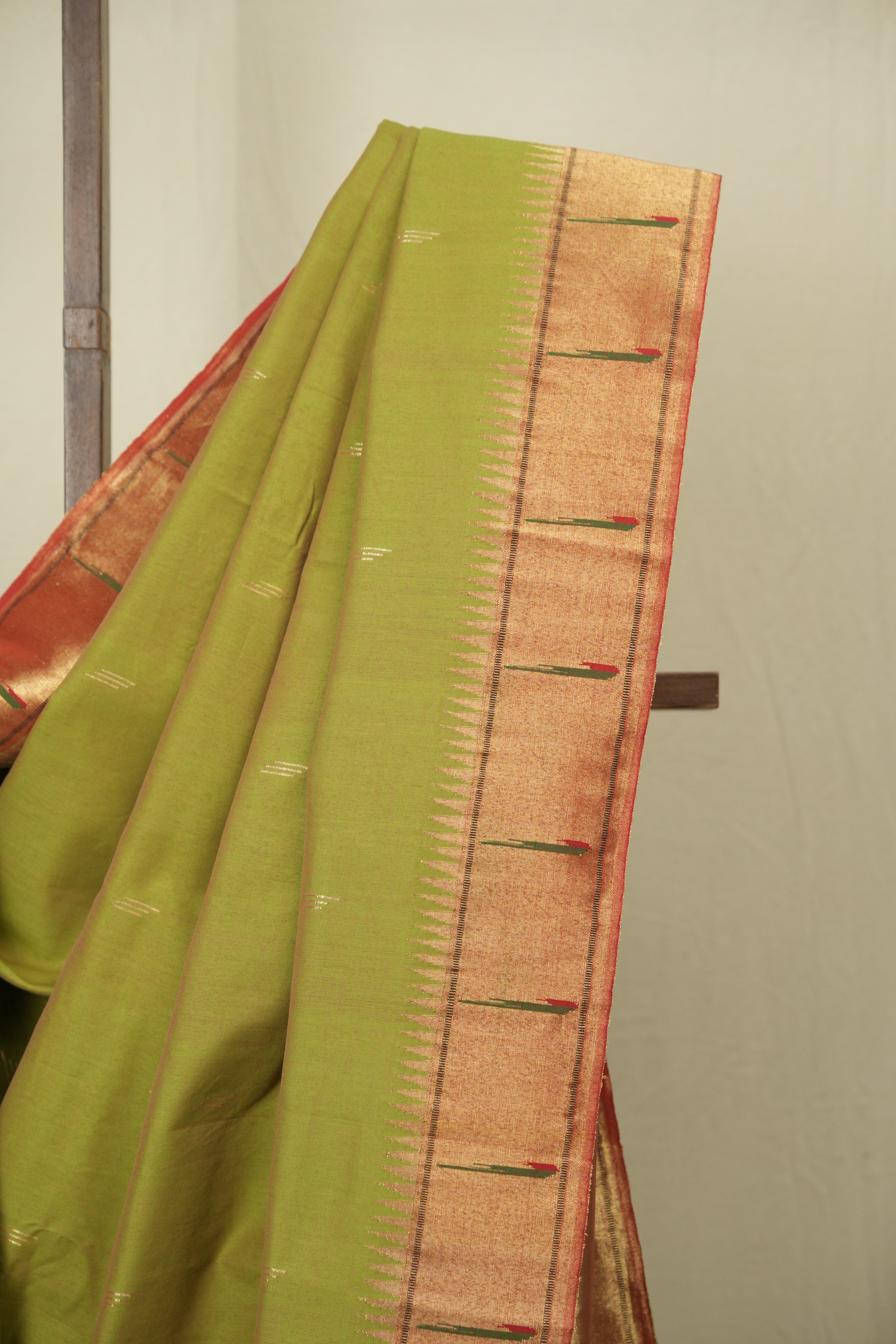 Two Tone Green Cotton Paithani Saree - SRTTGCPS760
