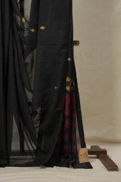 Black Bengal Mul Cotton Saree - SRBBMCS016