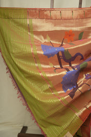 Two Tone Green Cotton Paithani Saree - SRTTGCPS760