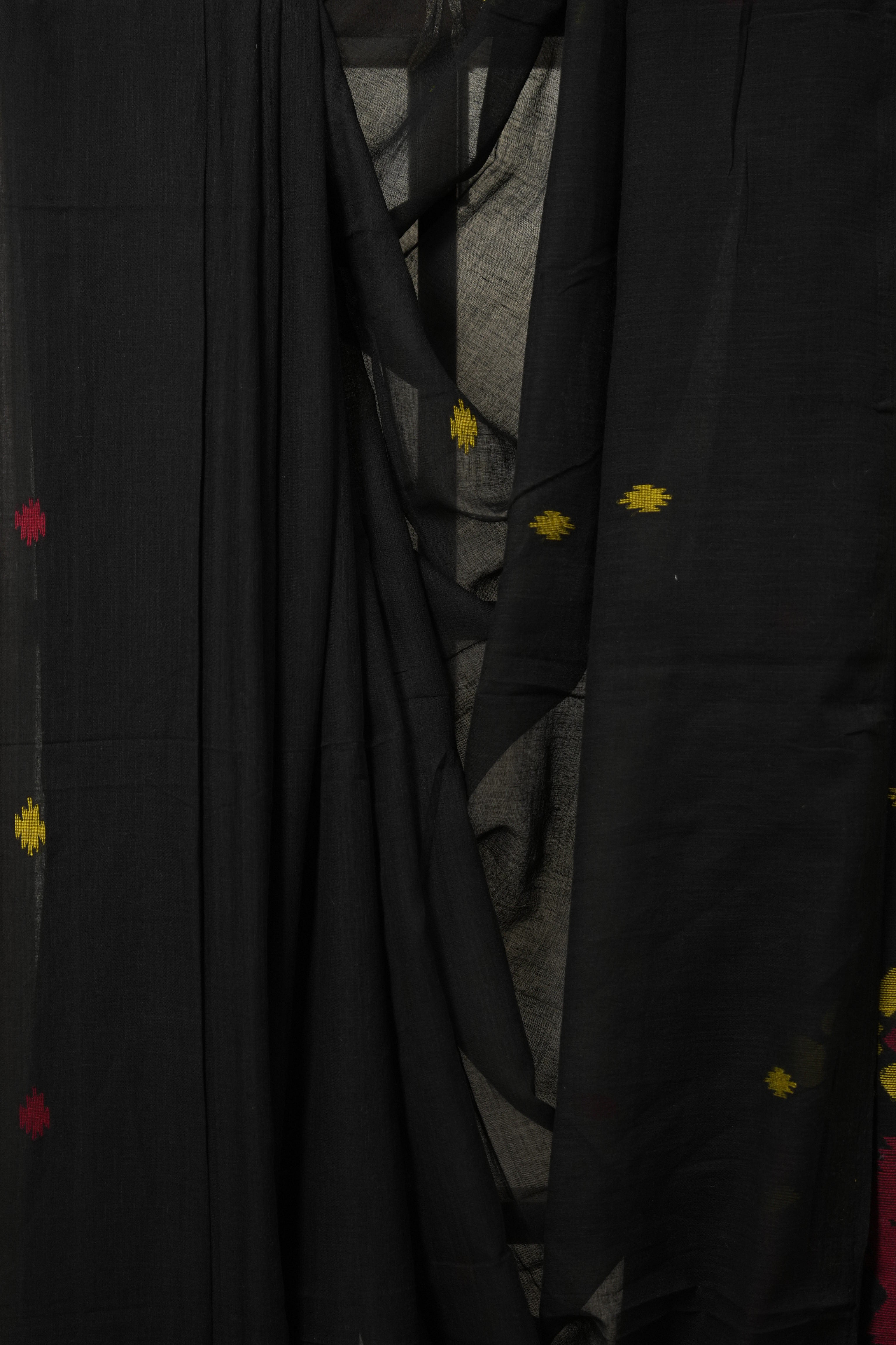 Black Bengal Mul Cotton Saree - SRBBMCS016