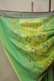 Parrot Green Cotton Paithani Saree - SRPGCPS638