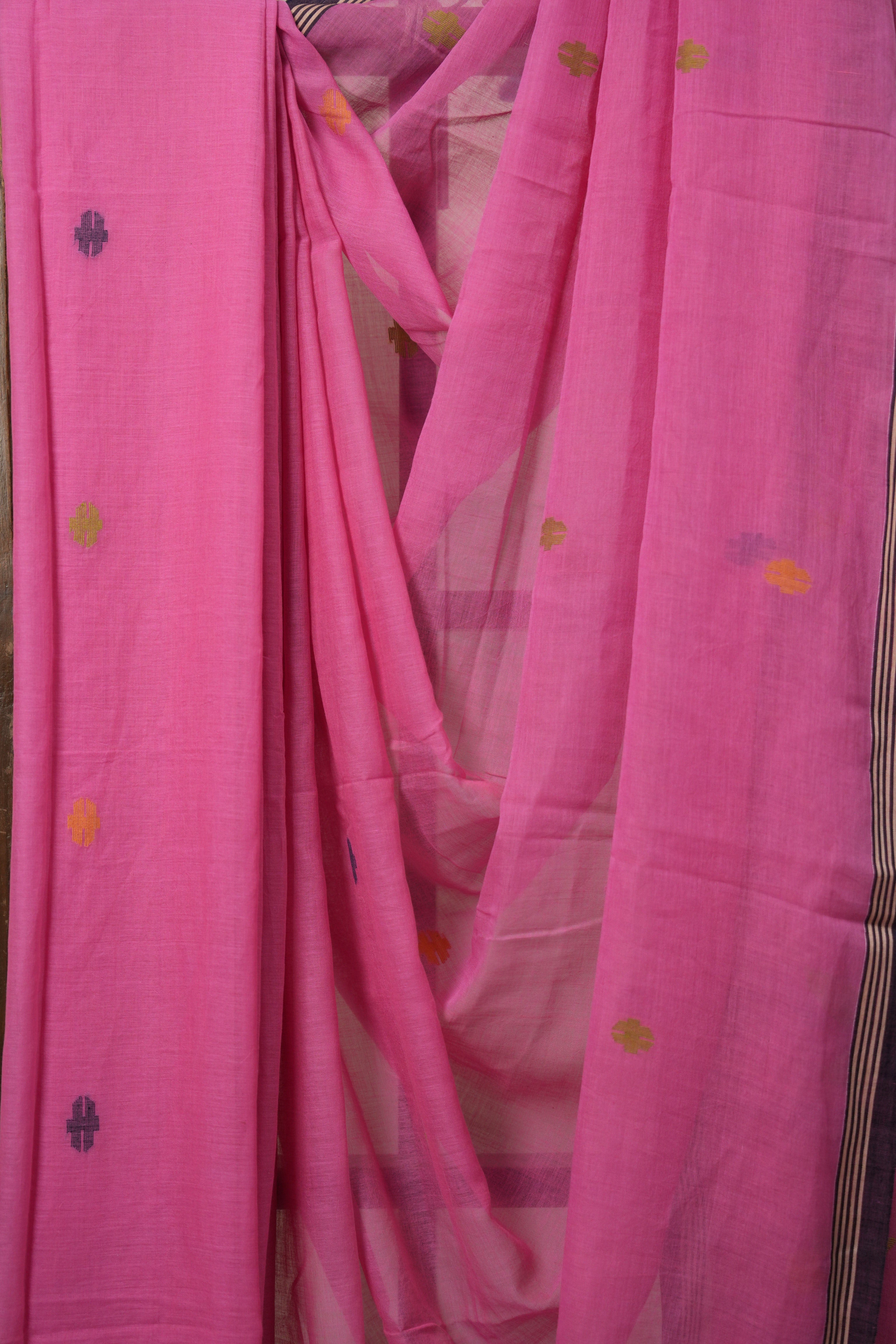 Pink Bengal Mul Cotton Saree - SRPBMCS017