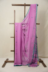 Lavender Magenta Bengal Mul Cotton Saree - SRLMBMCS030