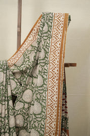 Green White HBP Cotton Saree - SRGWCS2734