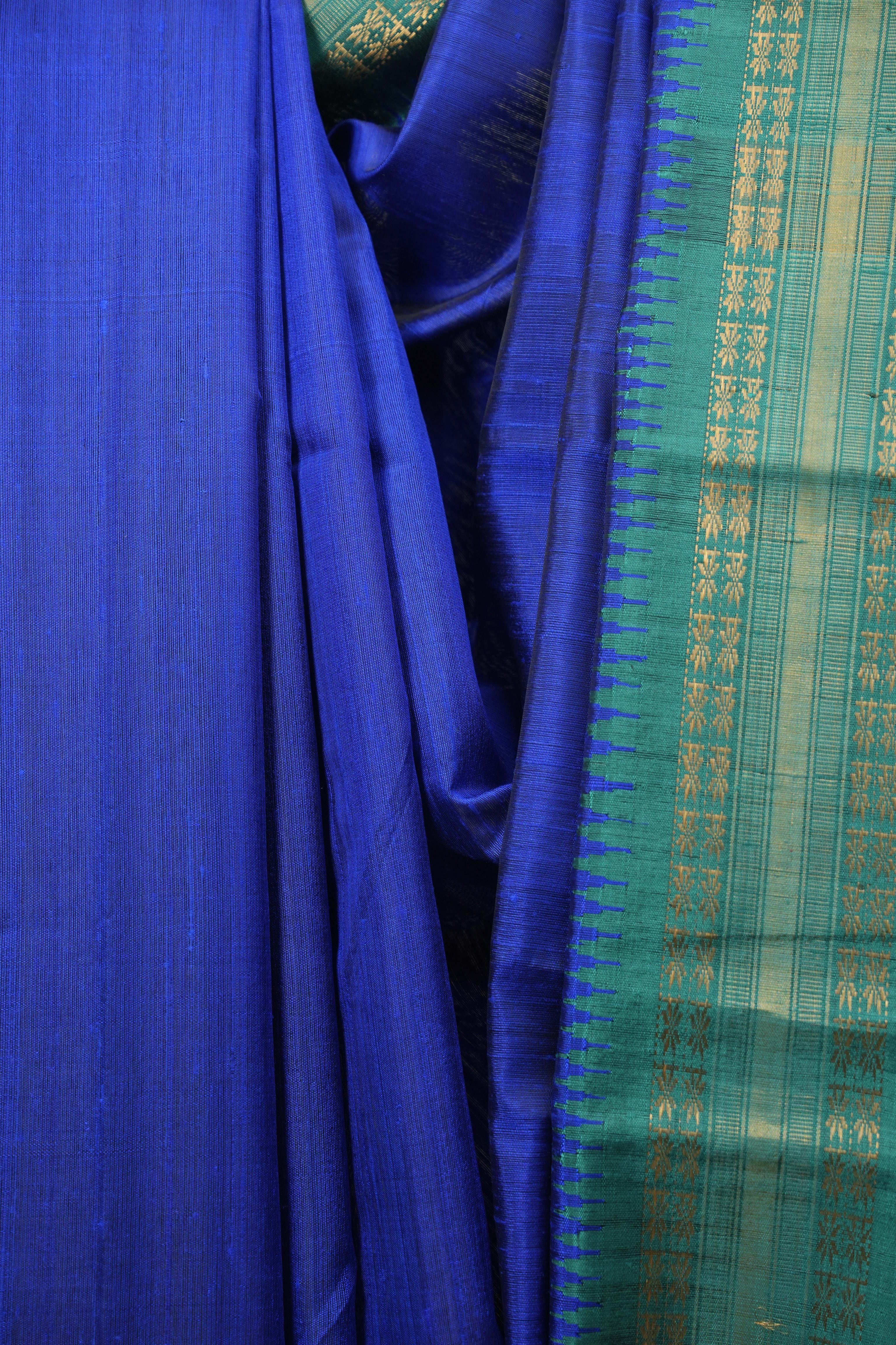 Blue Raw Silk Saree - SRBRSS1136