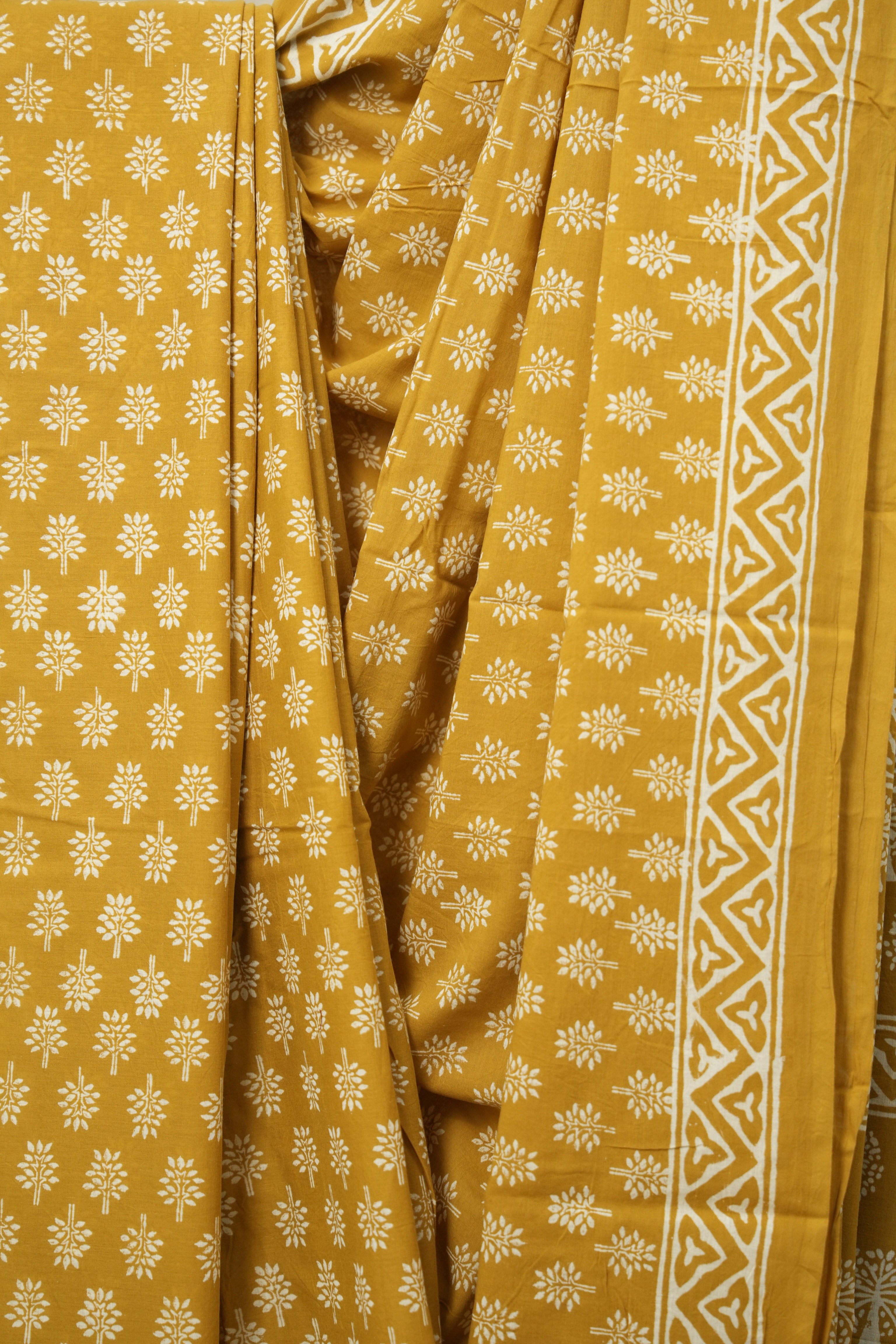Turmeric Yellow HBP Cotton Saree - SRMYCS3008